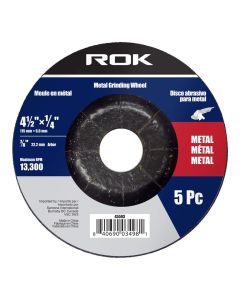 5pk 4-1/2" x 1/4" x 7/8" Metal Grinding Wheels
