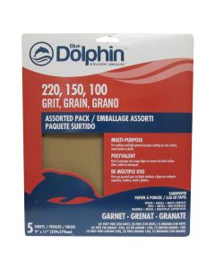 Blue Dolphin 5-pack 9-inch x 11-inch Natural Garnet Sandpaper Assortment