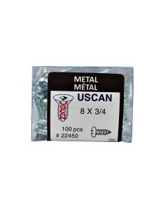 100pk #8 x 3/4" Pan Metal Screws