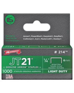 ARROW JT21 214 1000-pack Flat Crown Staples 1/4-inch x 1/4-inch