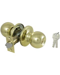 T3 Saturn Tubular Entry Knobset - Polished Brass