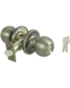 T3 Saturn Tubular Entry Knobset - Antique Brass