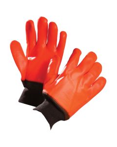 Chemical Resistant Gloves, Orange PVC Coated, Knit Wris